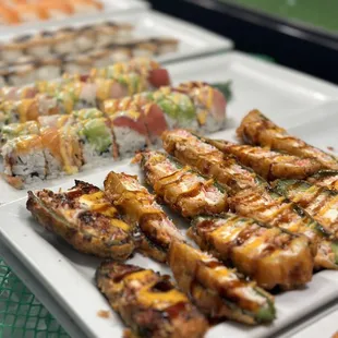 a variety of sushi and rolls