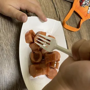 Kids hot dog cut up
