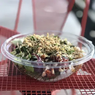 Poke bowl with spicy tuna, crab and mix-ins