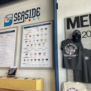 Menu and merch wall