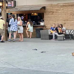 a group of people standing outside