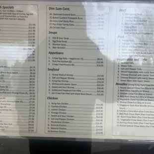 Menu - closed Tuesday