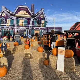 The train and blow up maze at the pumpkin patch