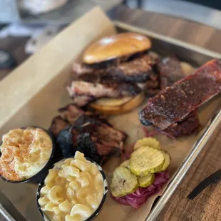 Ribs, Burnt Ends, Brisket, Mac and Potato Salad