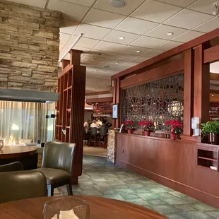 a view of the dining area of a restaurant
