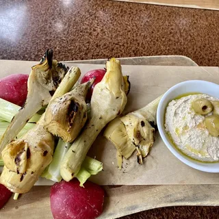 Grilled Artichokes With Preserved Lemon Hummus