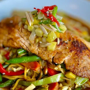 Ginger-lime Salmon and Veggie Yakisoba