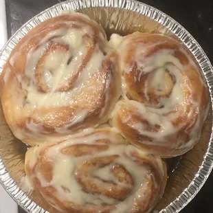 Cinnamon rolls with the cream cheese icing provided on the side. (I didn&apos;t use all of it, so you can adjust based on your preferences.)