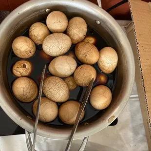 a pot full of eggs