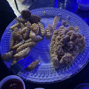 Catfish, French fries and Hush puppies