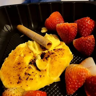 Cream brulle with fresh strawberries added.  But no need to add, this dessert is the best I've ever had.