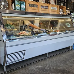 Fresh seafood case in front