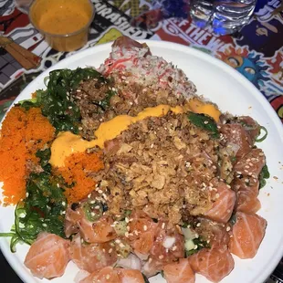 Garlic Salmon Poke Bowl