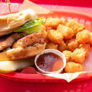 Salmon burger at Seatown in Pike Place near Downtown Seattle