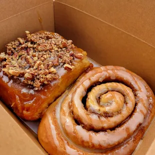 Pecan sticky bun (left), Original (right)