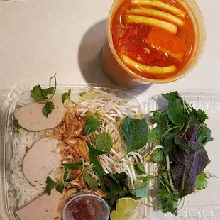 bun rieu to-go. lots of goodies to put into the soup