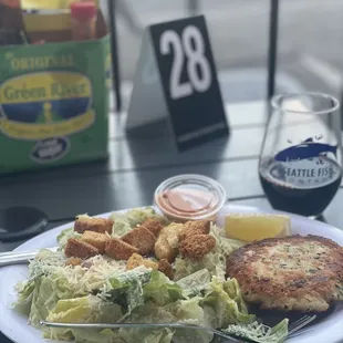 Whoa.. Halibut cake and Caesar salad.