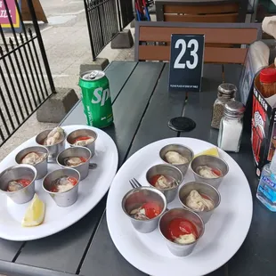 two plates of food on a picnic table