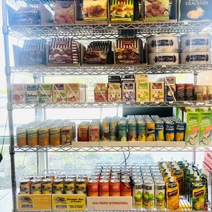 shelves of food and drinks