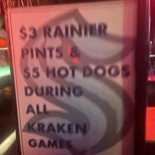 Kraken game happy hour prices