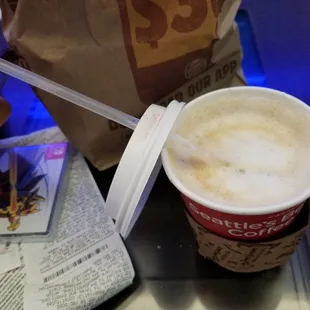 A creamy frothed small and hot, just regular coffee.