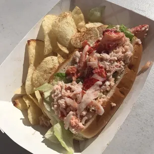 Lobster roll and kettle chips.
