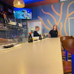 Great sushi counter that seats 13, to watch the chef at work.