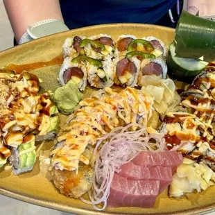 Variety of different sushi rolls
