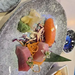 Sashimi salmon, tuna and yellowfin