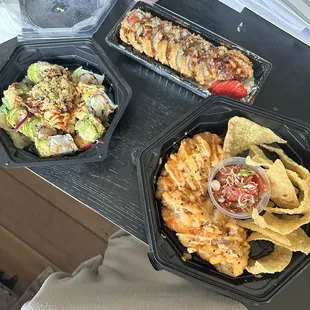 Volcano roll, Tempura Strawberry Cheesecake Roll and Causeway Crunch roll with Tuna.