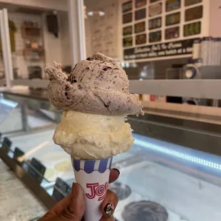 Double scoop on a sugar cone.