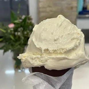 Salted Caramel in a cone that&apos;s dipped in chocolate.