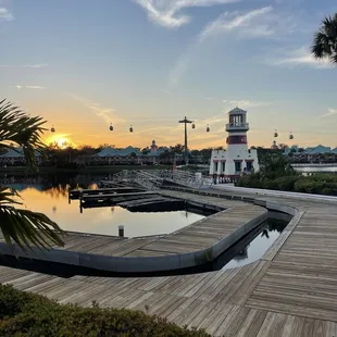 a lighthouse at sunset