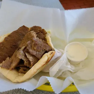 A delicious gyro that I got plain. Their meat and tzatkiki sauce are absolutely legendary.
