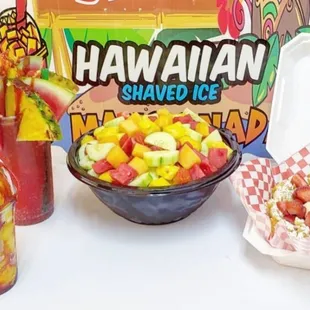 Rusa, Mangoanda Blast, Family Fruit Bowl, Funnel Cake w/Strawberries an Icecream