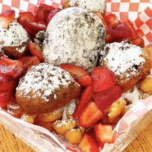 Loaded Funnel Cake With Cookies &amp; Cream Ice Cream