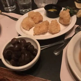 Deep fried lobster and sautéed mushrooms