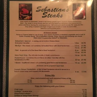 Steak menu