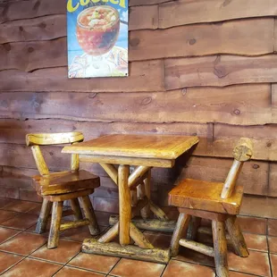 Seating for 2, other tables seat 4-6, same type of sturdy furniture