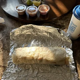 Veggie breakfast burrito with egg, potatoes, cheese, &amp; asked for bell peppers to be added.