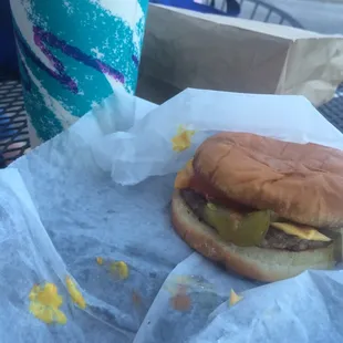 Small cheeseburger and a banana shake :]