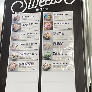 Ice cream menu