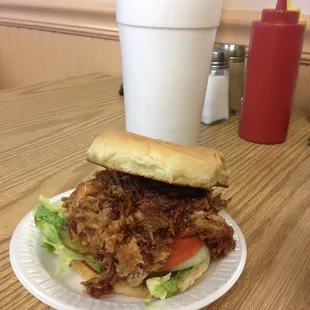 Bbq pulled pork sandwich with butterscotch shake! Delicious!