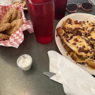 Fried green tomatoes and loaded potato skins.