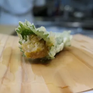 Hokkaido uni wrapped in shiso