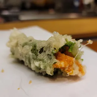 Uni rolled in shishito leaf tempura