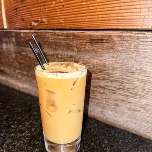 a glass of iced coffee