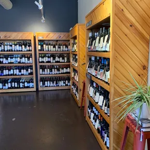 shelves of wine and snacks