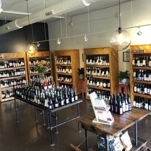 shelves of wine and snacks