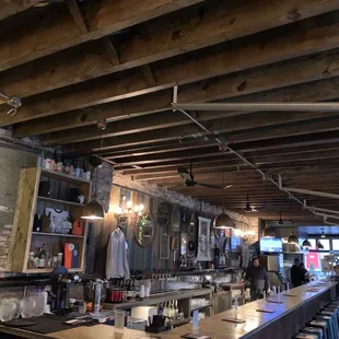 a bar with stools